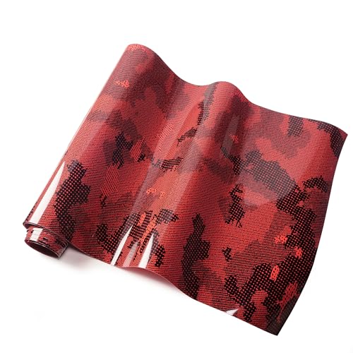 Image of Lypumso PET Camouflage Forged Carbon Fiber Vinyl Wrap, Glossy Car Vinyl Film for Automotive with Air Release Technology for Vehicle Decal DIY Interior Exterior Decoration (Red, 1ft x 10ft)