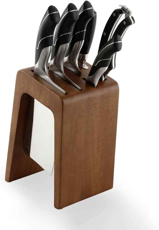 Rubber Wood Holder Kitchen Chef Block Multi Function Organiser 6 Slots Organizer Storage Stand Accessories