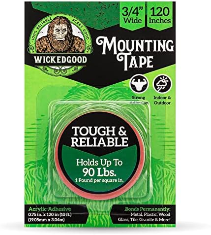 WickedGood Mounting Tape (3/4" x 120"), Double Sided Adhesive Tape, Heavy Duty Indoor & Outdoor Tape, Waterproof (Clear)