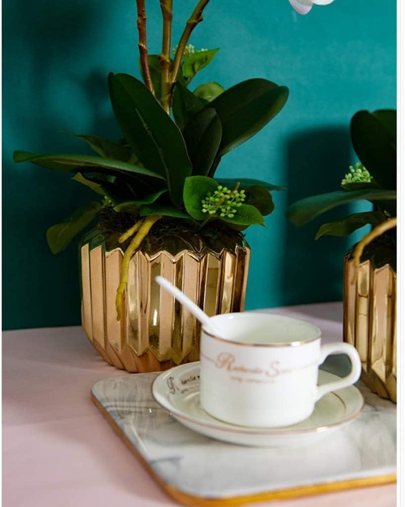 SDdPulse Orchidee artificiali finte con vaso dorato fiori artificiali in seta Phalaenopsis fiori artificiali 54 cm in vaso finta decorazione per la casa fiori finti molto naturali, giallo