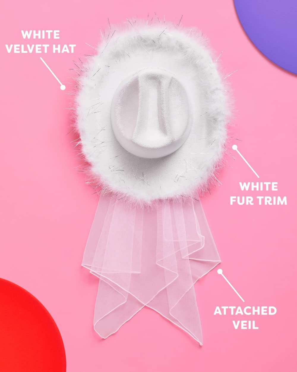 xo, Fetti Bride Cowgirl Hat, Bachelorette Party | White Velvet Fur Veil Favors, Engagement, Last Rodeo Gift + Bridal Shower Supplies