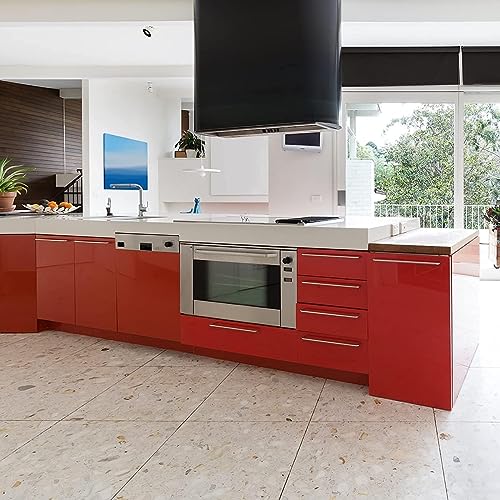 Image of WISDOM Vinyl Contact Paper Decorative for Cabinets Countertops Kitchen Shelves Liner Self Adhesive Film Peel and Stick Waterproof Removable Wallpaper (24 inch x 78, Red Glossy Wallpaper)