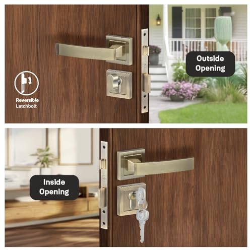 Image of Yale YECM-405-OR-TT-AB Mortise Door Lock for Bedroom /Home /Office /Hotel Suitable for Left /Right Handed Doors | Rose & Escutcheons with Thumb Turn, 3 Keys Cylinder and Lock Body (Antique Brass)