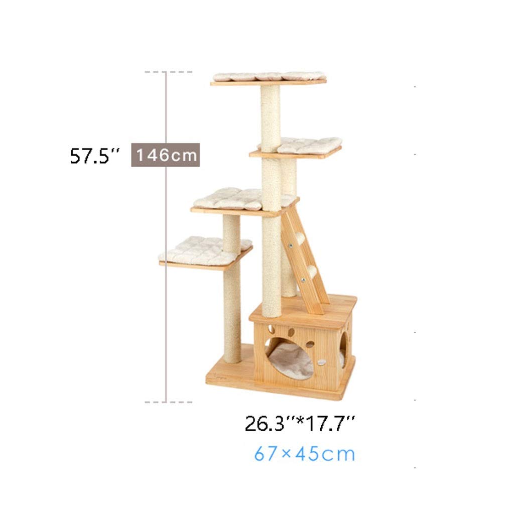 ZAW Kratzbaum Cat Klettergerüst Katzentoilette Baum Verkratzen Spalte Katze-Spielzeug Jumping-Plattform Multi-Layer-Massivholz-Katzenbedarf Katzenbaum Kratzbäume (Color : Wood Color)
