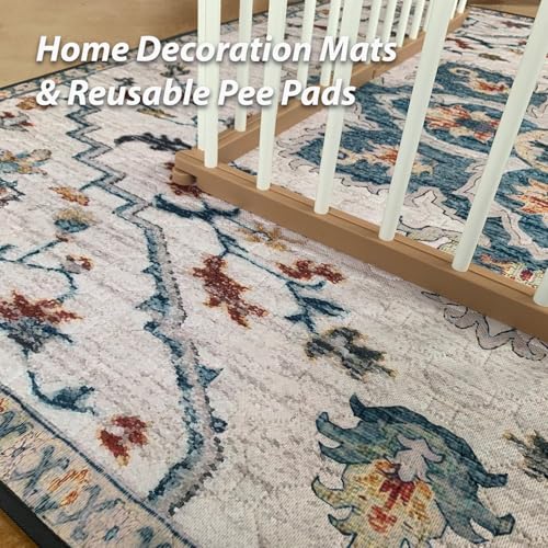 Image of nunubaby 4PACK Washable Pee Pads for Dogs, Stylish, Non-Slip and Leak-Proof Pee Pads. Reusable Potty Pads for Dogs for Crates and Floors.(Beige /Floral, 18 inch x24 inch )
