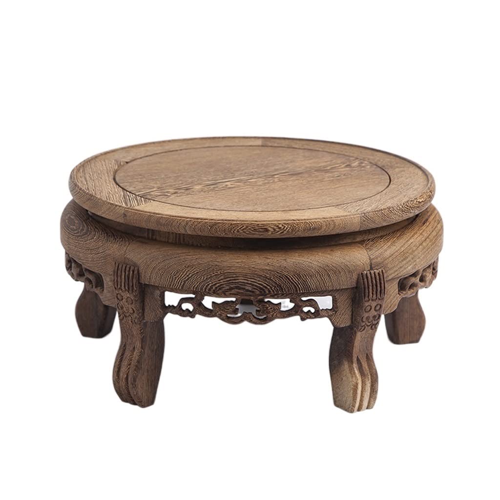TEESONG Bonsai Pedestal Bonsai Display Stand FishTank Vase Round Base Wood Buddha Statue Strange Stone for Home Office Decoration Vase Pedestal Display Stands(40CM)