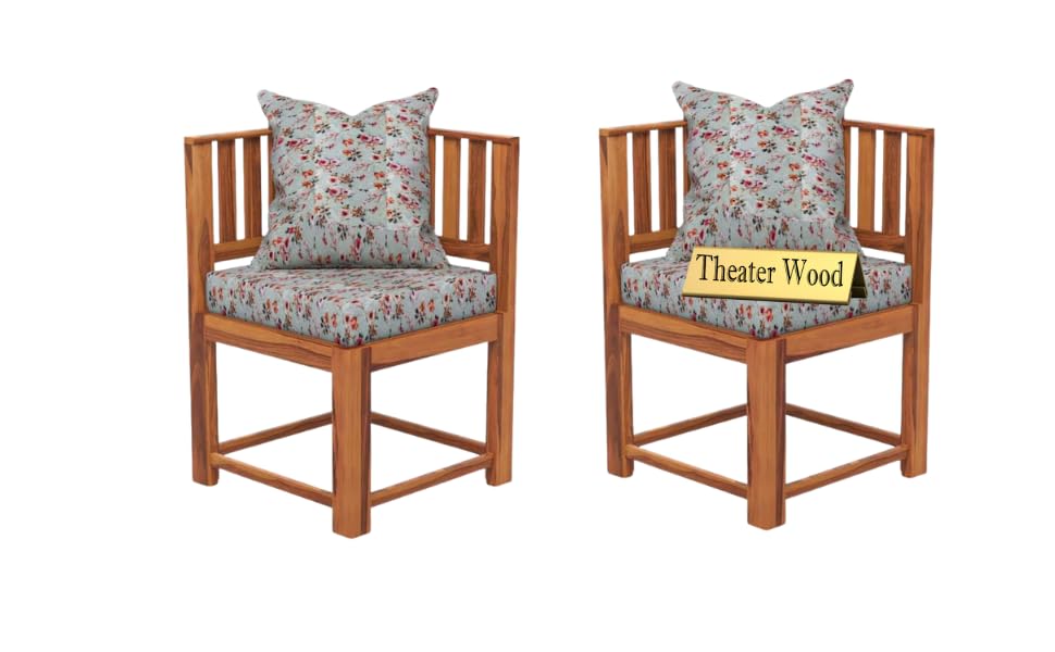 Image of Solid Sheesham Wood Dining Chair Set of 2 | Wooden Arm Chairs with Cushion | Living Room Chair | Dining Table Chair | Modern Wooden Furniture (Honey Finish)