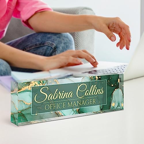 Image of Name Plate for Desk, Desk Name Plate Personalized, Office Decor for Women Men, Acrylic Desktop Accessories, Office Gifts for Boss Nurse Teacher Coworker, Employee Appreciation Gift (Green Coast B)