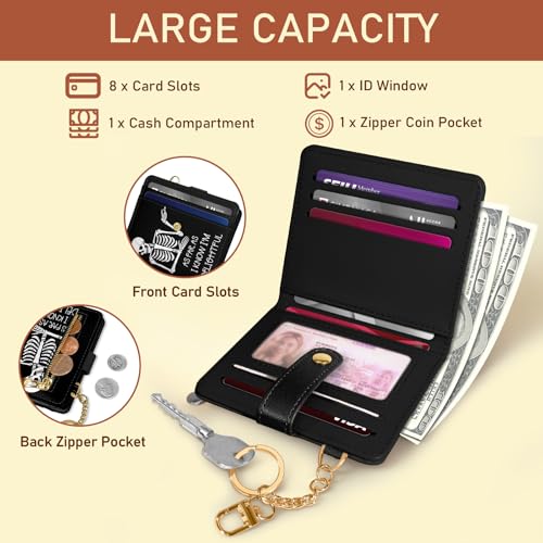 Image of Jogjam Rfid Women Wallet, Small Slim Thin Credit Card Wallet, PU Leather Bifold Cash Wallet, Zipper Coin Pocket & ID Window, Female Ladies Teen Girls Girly Gifts, Funny Skull Skeleton, Modern