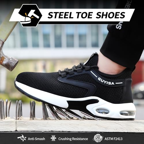 Image of GLANOUDUN Steel Toe Shoes for Men Black Steel Toe Sneakers Lightweight Work Shoes Puncture Resistant Safety Footwear Working Sneakers Casual Construction Working Shoe