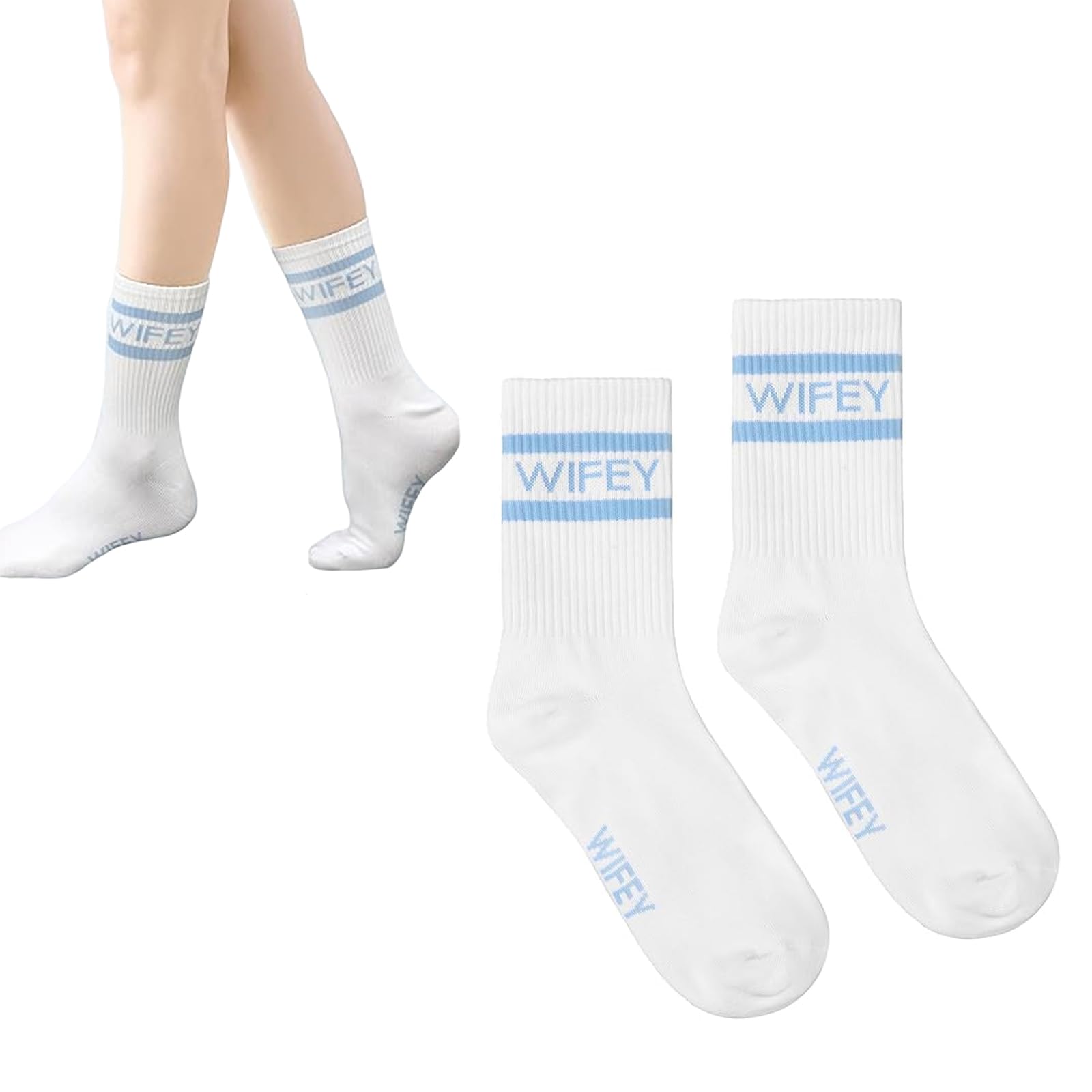 Plorede Women's Blue Wifey Socks For Soft Cotton Bride Socks, Novelty Socks Wedding Gifts For Wife, Cute Bridal Gifts For The Bride, Comfortable Wedding Sock (Blue)
