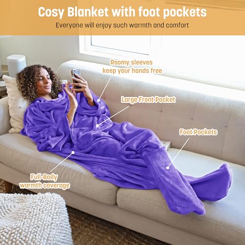 Image of Catalonia Wearable Blanket with Sleeves & Foot Pocket for Adults