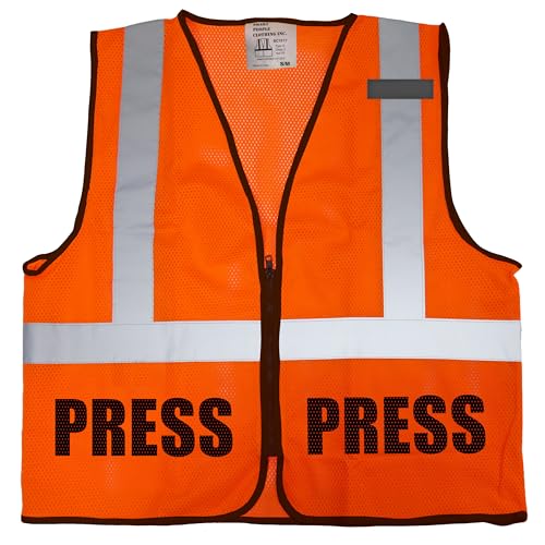 Qraphic Tee PRESS safety vest, News Reporter, Journalist, Media vest (US, Alpha, Large, X-Large, Regular, Regular, safey orange)