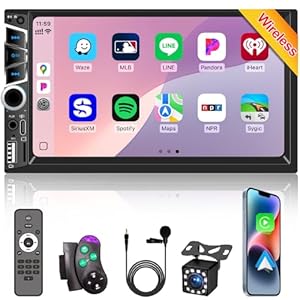 Wireless Apple Carplay 7 inch Double Din Car Stereo,IPS Touchscreen,Car Bluetooth 5.2,Car FM Radio,Bakcup Camera,Subwoofer Ports,Car Audio Receiver,Android Auto,Type-C/USB Fast Charging,GPS Navigation