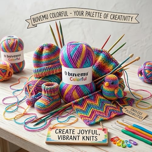 Image of Colorful Self-Striping Multicolor Fuzzy with Subtle Sheen Yarn, 56% Polyester 44% Acrylic, Each 3.53Oz(100gr) / 252yds(230m) (No.6) (Rainbow)