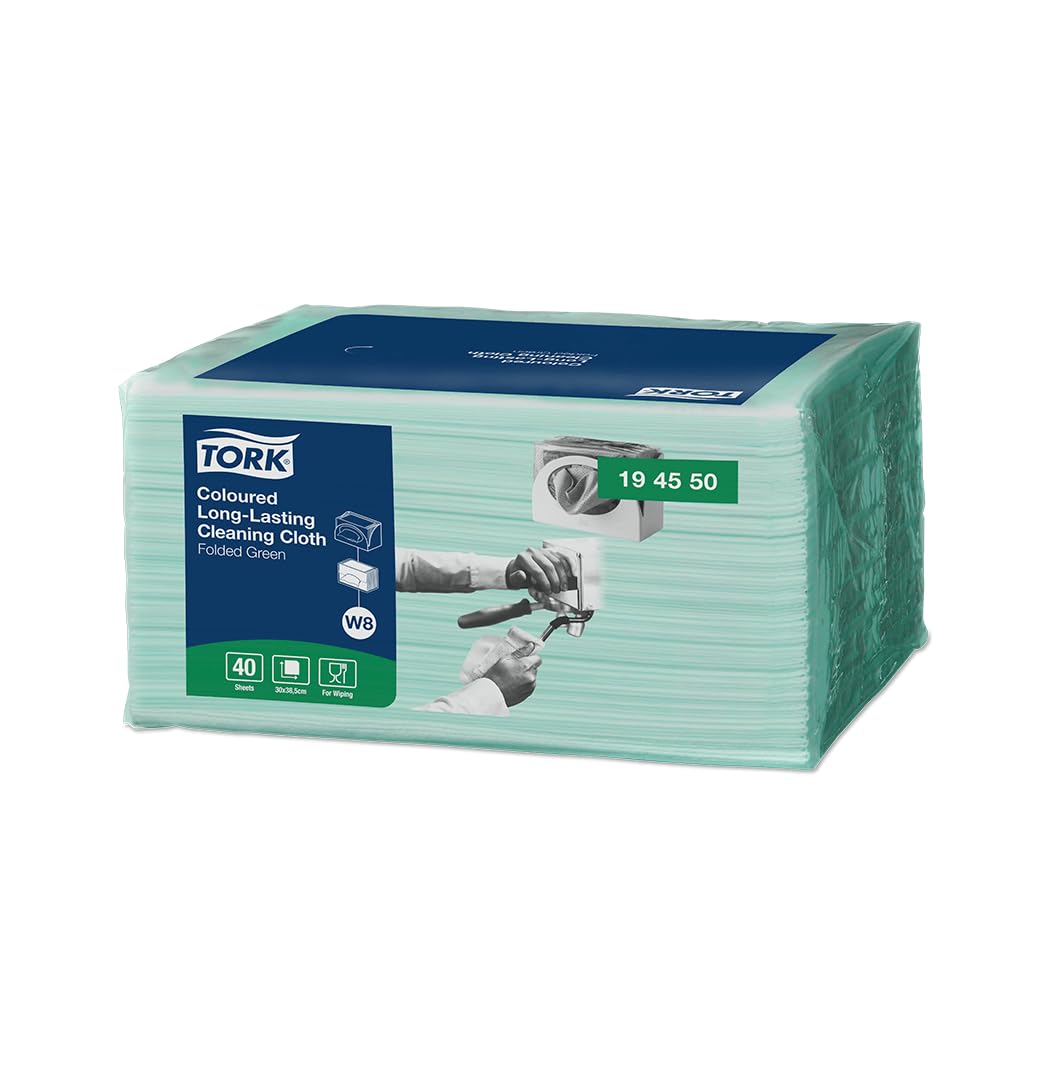 Tork 194550 Chiffon de nettoyage longue durée Premium, compatible avec le système W8 / un pli - 38,5cm x 30cm - 8 x 40 chiffons - Vert