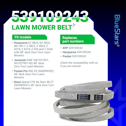 Image of BlueStars 539109243 Mower Deck Belt | Aramid Cord | 136 inch x 5 /8 inch
