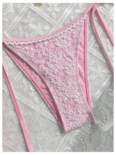 WDIRARA Women's Floral Lace Bikini Set Halter Triangle String Swimsuit 2 Piece Bathing Suit4