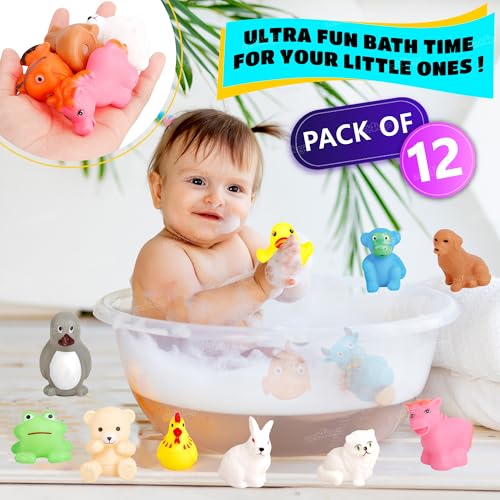 Image of Zest 4 Toyz Floating Baby Toys Chu Chu Sound Toy for Kids Bath Non Toxic Rubber Squeez Sound Bathing Toy for Toddlers (Set of 12 Animals- Multicolor)