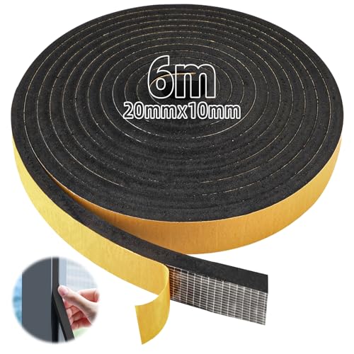 Cinta de ensaneidad autoadhesiva de goma espuma 6 m 20 x 10 mm Junta de goma espuma para puerta, ventana, anticolisión, aislamiento acústico