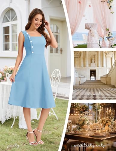 Image of Bbonlinedress Womens Vintage Summer Cocktail Dress Sleeveless Tea Party Retro Formal Wedding Guest A-line Midi Sundress