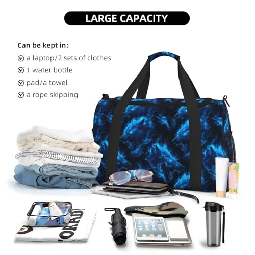 Cool Blue Lightning Wolf Print Duffle Bag for Travel, Carry On Weekender Overnight Duffel Bags, Gym Bags for Women Men, Personal Item Travel Bag4