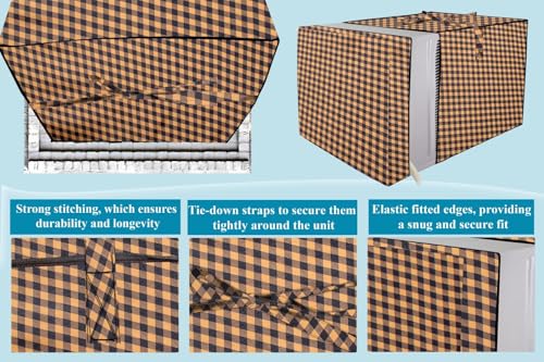 Image of The Furnishing Tree Elastic fit waterproof Polyester window ac cover suitable for Croma 1.5 Ton, Dustproof cover for inner and outer section, In CM: (67.31x66.04x45.72), Checkered Pattern Brown