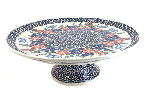 Blue Rose Polish Pottery Garden Butterfly Cake Plate