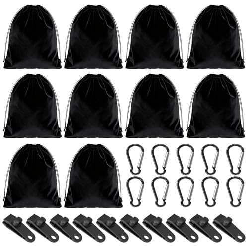 WGIDSKKI 10 Stück Tragbare Gewichtstasche für Pavillon-Vorhänge im Freien mit 10 Clips und 10 Karabiner, Sandsack Gewichte für Zelten, Camping, Tischdecken, um Wind zu verhindern