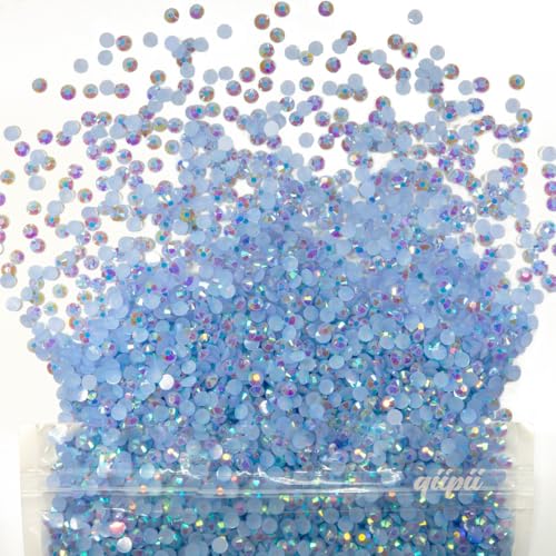 qiipii 32000PCS 3mm Blue AB Resin Rhinestones Bulk Light Blue AB Flatback Jelly Resin Stones Pack SS10 Non-Hotfix Diamonds Crystals Gems for Nails Face Eyes Makeup Body Tumblers DIY Crafts Decor Shoes