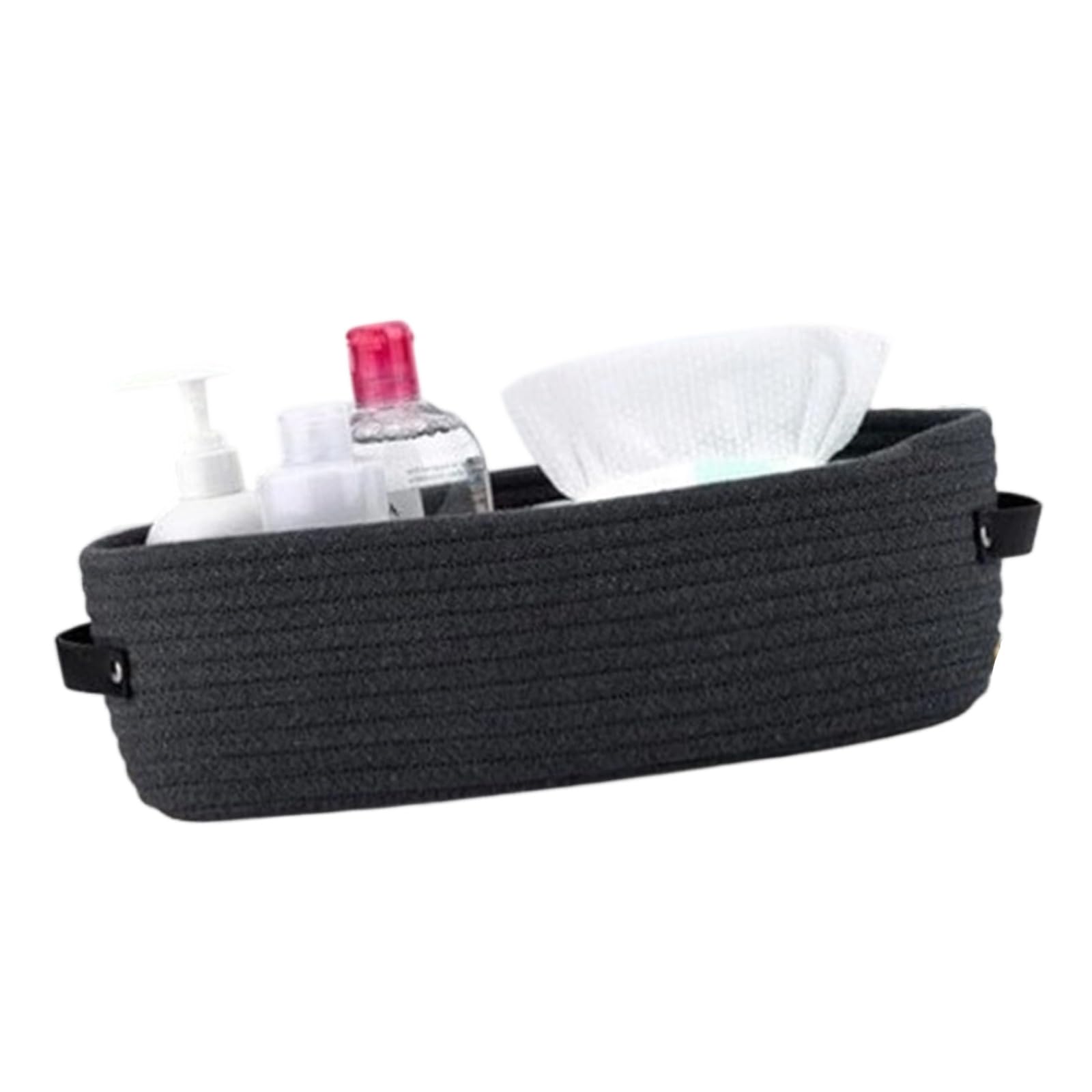 Shntig Black Oval Cotton Rope Basket With Leather Handles Ideal For Nursery Or Bathroom Home Decoration Storage Solution