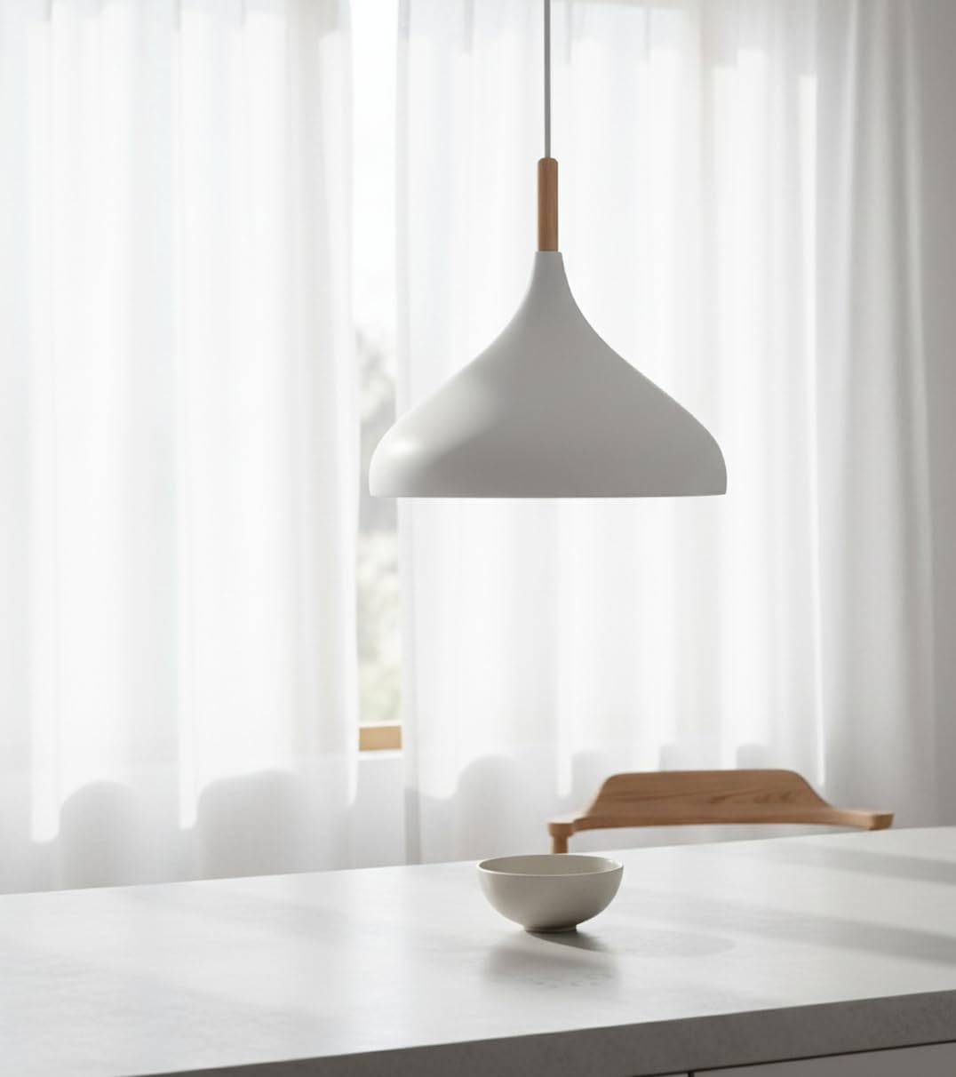 BEL AIR HOME - Lámpara Colgante Baviera - 1xE-27 (BOMBILLA NO INCLUIDA) - Diámetro 30 cm de Metal y Madera - Altura Ajustable (BLANCO)