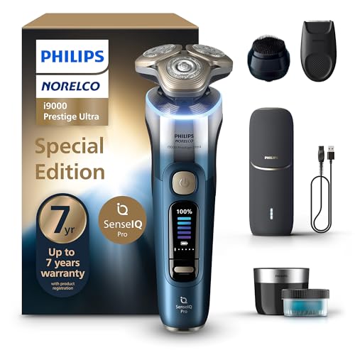 Philips Norelco Shaver i9000 Prestige Ultra Special Edition - Wet & Dry Electric Shaver SenseIQ Pro Technology Triple Lift & Cut System 360 Rotating NanoTech Precision Blades Model XP9406/93