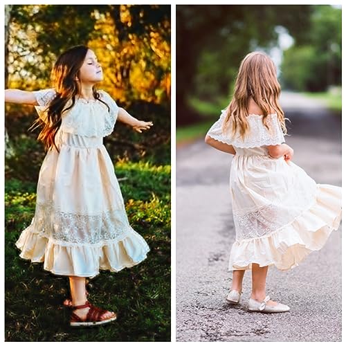 fioukiay Toddler Girl-Wedding-Princess-Maxi-Dress Boho Off Shoulder Lace Ruffle Dress Gowns Holiday Dresses2