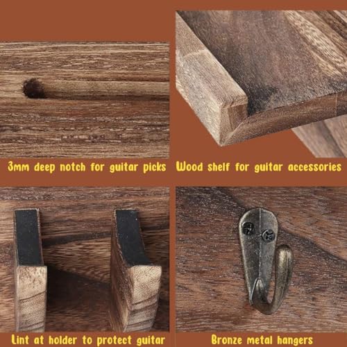 Guitar Wall Hanger - Sturdy Wood Base with Padded Hook - Secure & Stylish Holder for Acoustic, Electric, and Bass Guitars – Easy Installation & Space-Saving Design