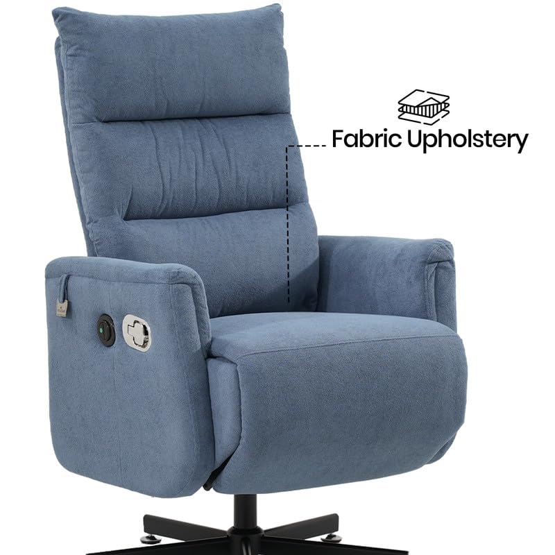 Image of Royaloak Austin Power Motion Recliner Chair 1S, High Backrest and Headrest, Fabric Upholstery, Swivel and Power Recline, Sturdy 5-Point Metal Base, Adjustable Seating Chair