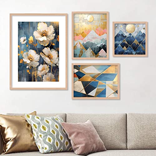 Image of kotart Aesthetic Modern Wall Decor Paintings with Frame for Home Decoration - Painting for Living Room Bedroom - Painting for Wall Decoration (14 x 18 inch) Set of 4 (Classic Wall Painting, 10)