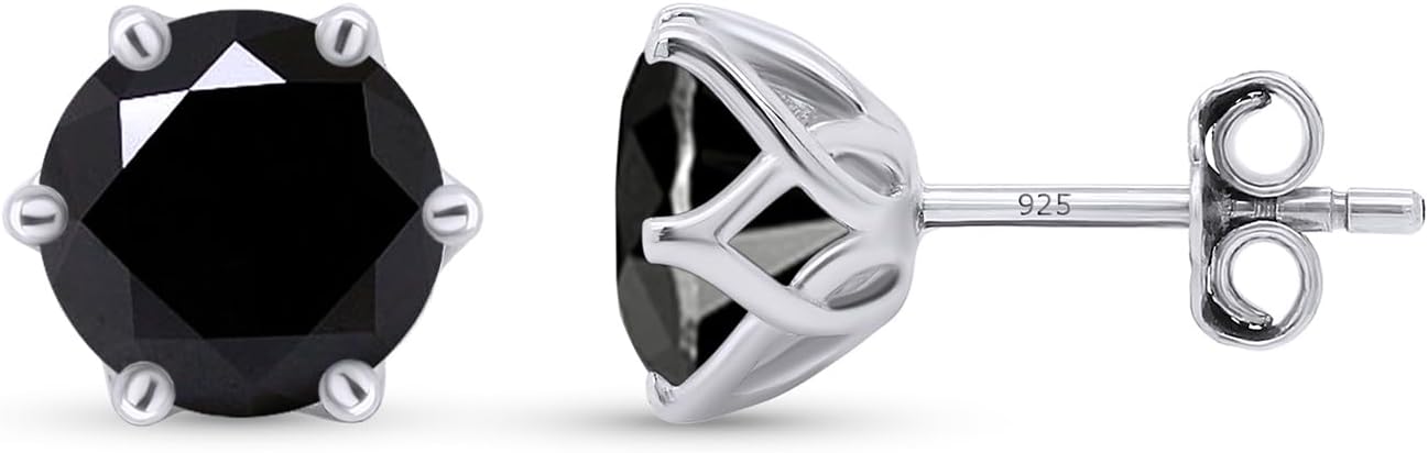 SAVEARTH DIAMONDS Black Moissanite Stud Earrings 2ct 925 Sterling Silver Gold Plated Ear Studs for Women