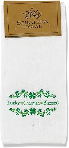 Miniatura 6 de Serafina Home Toallas de mano irlandesas del día de San Patricio suave absorbente invitado dos tonos verde Lucky Blessed Charmed trébol bordado,