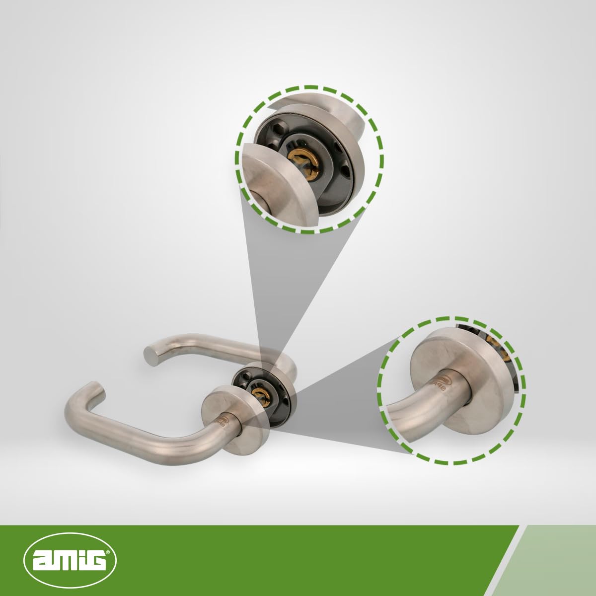 Amig - Stainless Steel Door Handle Set 18/10 (AISI 316) - Inner Rosette - Model 3RX - Size: 52 mm ø - Matt - Image 4