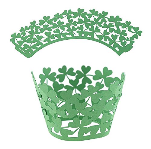 Bakell - Laser Cut Cupcake Wrappers (25pcs, Standard Size) Grease Resistant Wrappers for Desserts, Baking, Caking and Decorating (Green Clovers)