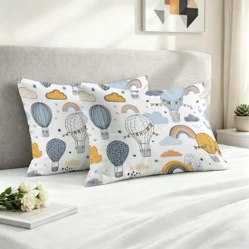 Ensemble de linge de lit en microfibre blanche motif nuages et montgolfière 200x200 cm - 5