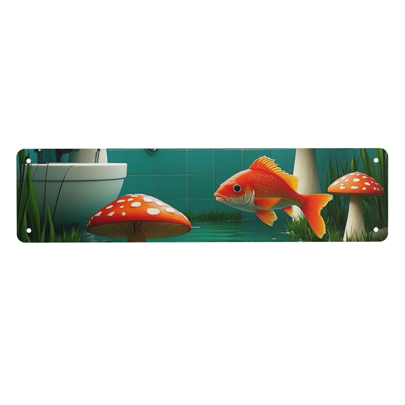 Vintage Metal Tin Signs Retro Garage Signs Stylish Wall Art Plaques for Home Decor Unique Poster 4x16 Inch Redfish and Mushroom Fantasy River Belt Ponds Metal Sign Outdoor Wall Decorations Gifts