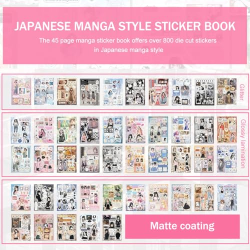 Image of 45-Sheet Japanese Sticker Book with 800+ Kawaii Manga Die-Cut Stickers, Retro Aesthetic Comic Scrapbook Supplies for Journaling, Planners, DIY Crafts, Decoration & Creative Art Projects(#C)
