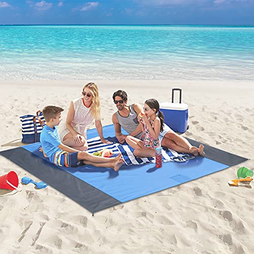 AerWo Sandproof Beach Blanket, Oversized Beach Mat Waterproof Sand Free for 4-7 Adults, Extra Large Picnic Blanket Fast Drying Lightweight Outdoor Blankets for Travel, Camping, Hiking (83”X 79”)