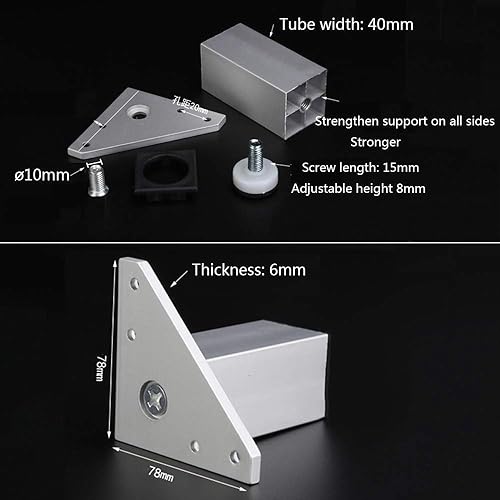Miniatura 6 de Patas ajustables de aluminio para muebles, mesa de metal para bricolaje, muebles de metal, sofá patas, juego de 4, soporte ajustable, carga 661.4
