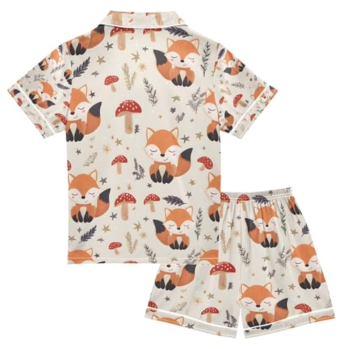 senya Serene Foxes with Mushrooms Satin Summer Pajama Sets Silk Short Sleeve Button Down Sleepwear2