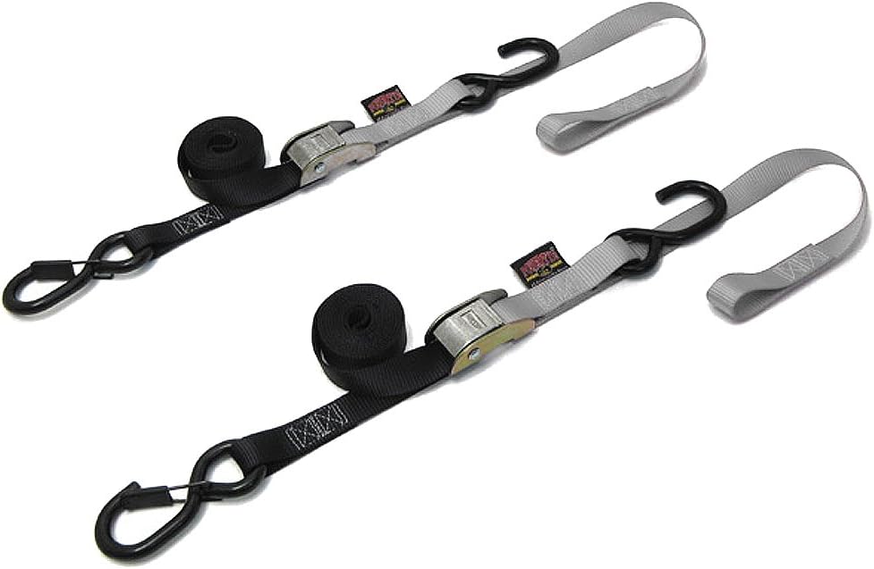 PowerTye 23624-S Black/Silver 1" X 6ft Cam Buckle Soft-Tye S Hook/Secure Latch Tie-Downs with Integrated Soft Hooks