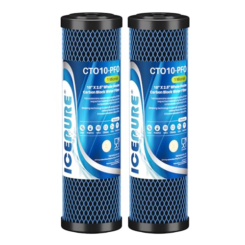Image of ICEPURE 1 Micron 10 inch x 2.5 inch Whole House PFOA /PFOS Carbon Water Filter Cartridge Replacement for DuPont WFPFC8002, WFPFC9001, SCWH-5, WHCF-WHWC, FXWTC, CBC-10, RO Unit, Pack of 2