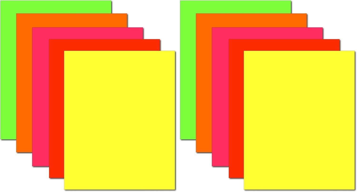 Fluorescent Labels - 8 1/2" x 11" - Bright Neon Color Stickers for High Visibility - Inkjet/Laser - 25 Labels (Pack of 2)